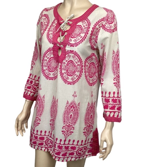 Calypso St. Barths pink lace up v-neck tunic size small - Picture 3 of 8